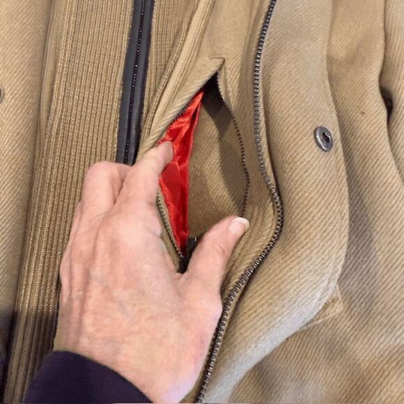 Cole Haan Grandseries Wool Blend Topper Coat Camel Tan Sweater Bib Size Small - Picture 9 of 17